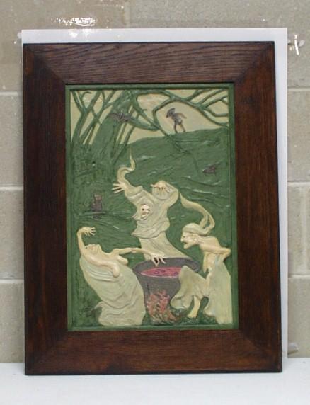 Appraisal: Large Friewald framed tile with a great scene of witches