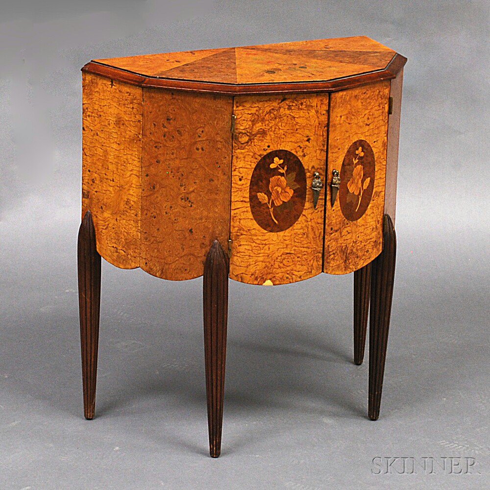 Appraisal: French Art Deco Burl Veneer Commode th century the faceted