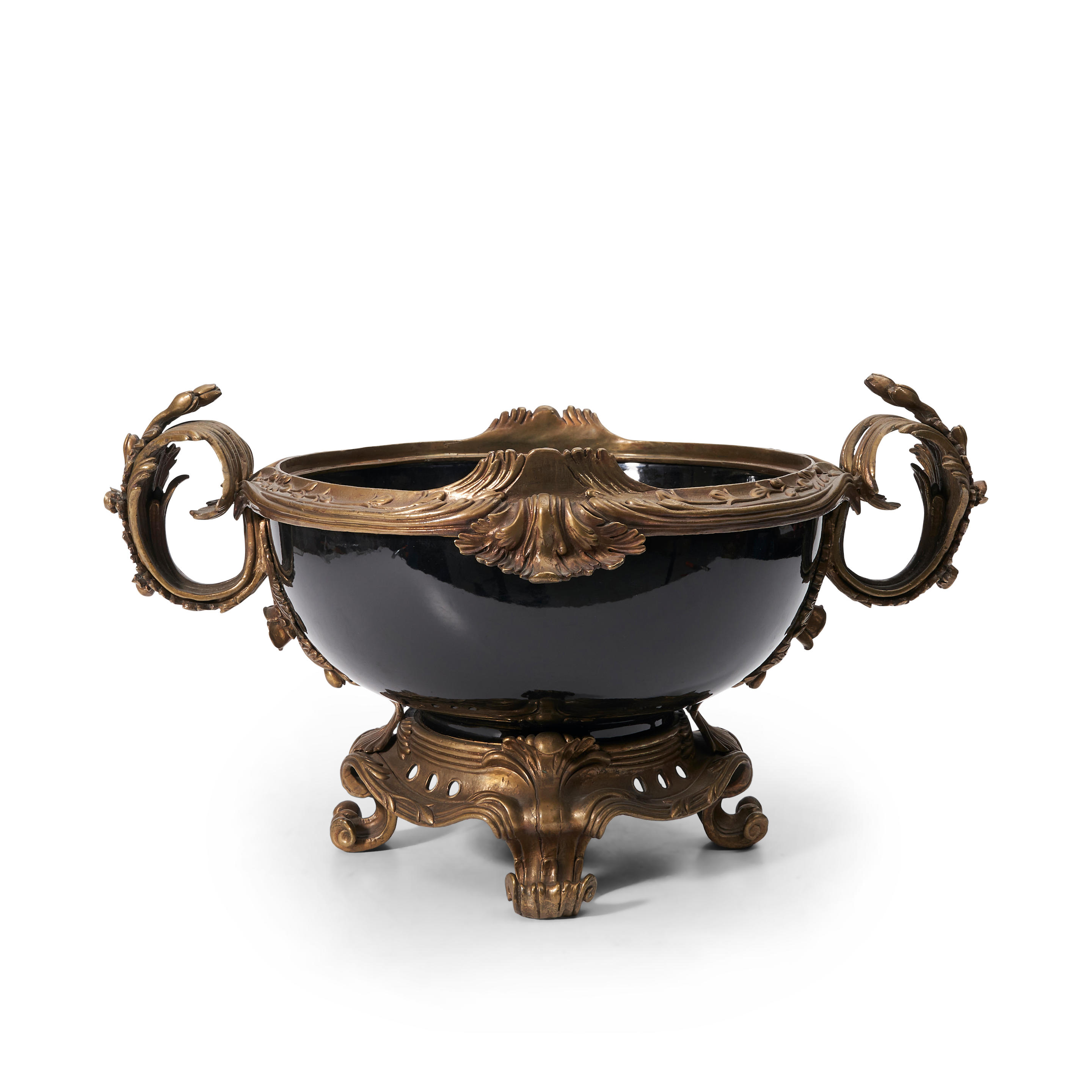 Appraisal: SEVRES-STYLE CERAMIC AND BRONZE JARDINIERE with two acanthus leaf-decorated handles