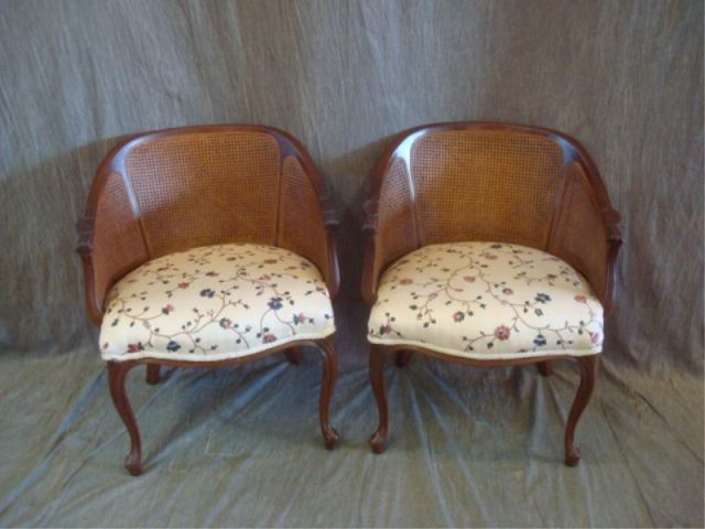 Appraisal: Pair of Louis XV Style Caned Arm Chairs From a