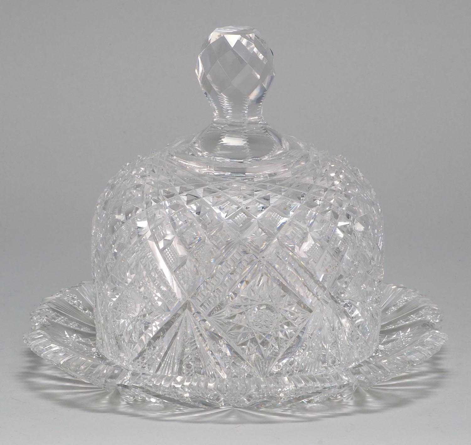 Appraisal: CUT GLASS COVERED CHEESE DISH from the Bright-Cut period circa