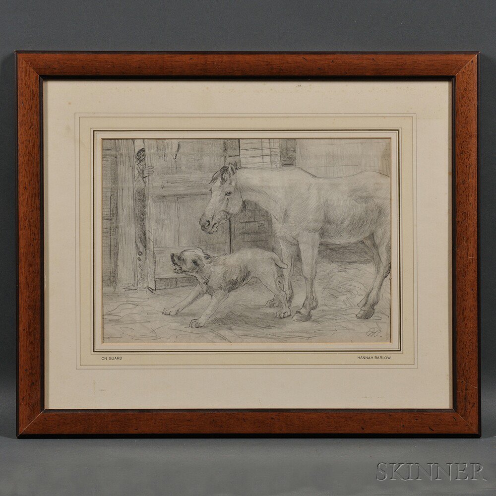 Appraisal: Hannah Barlow Pencil Drawing On Guard England c depicting a