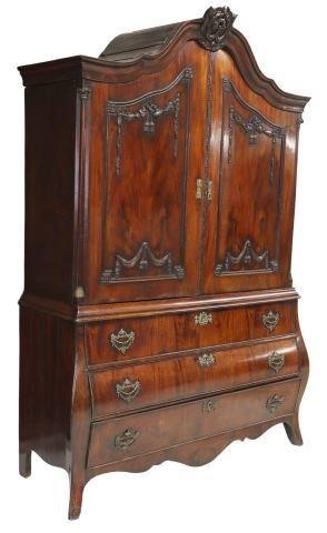 Appraisal: Dutch Neoclassical mahogany linen press armoire th c carved crest