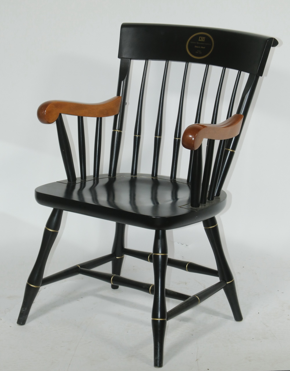 Appraisal: HARDWOOD ARMCHAIR Black painted hardwood armchair with gold highlights and