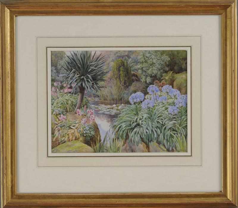 Appraisal: BEATRICE PARSONS - LILIES AGAPANTHUS AND YUCCA BY A POOL