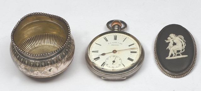 Appraisal: A SILVER POCKET WATCH with enamel dial and engine turned