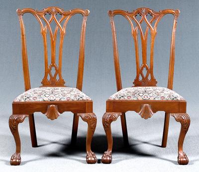 Appraisal: Pair Chippendale style side chairs carved mahogany American late th