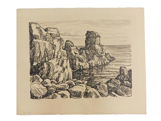 Appraisal: Birger Sandzen Swedish - Rocks and Sea lithograph depicts calm