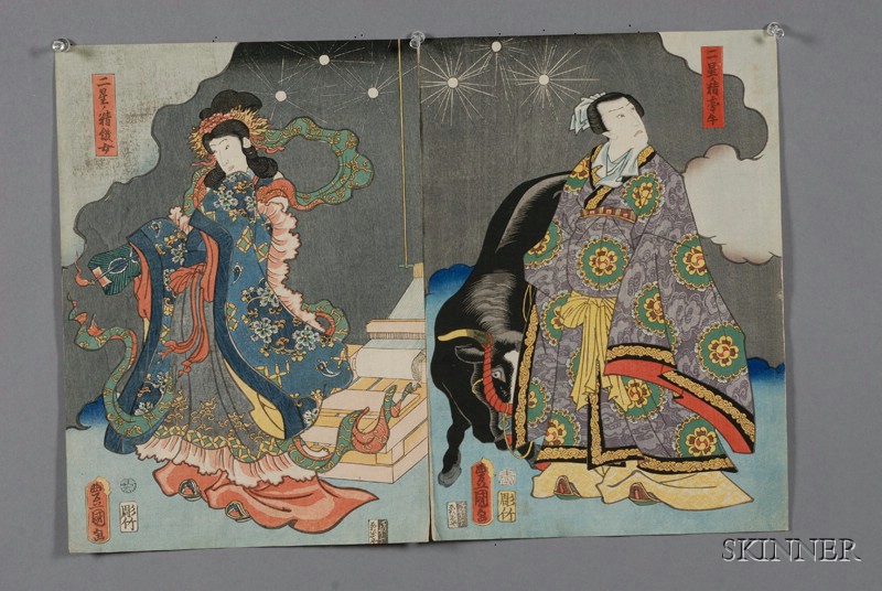 Appraisal: Ten Triptychs by Toyokuni III Kabuki scenes mostly very good