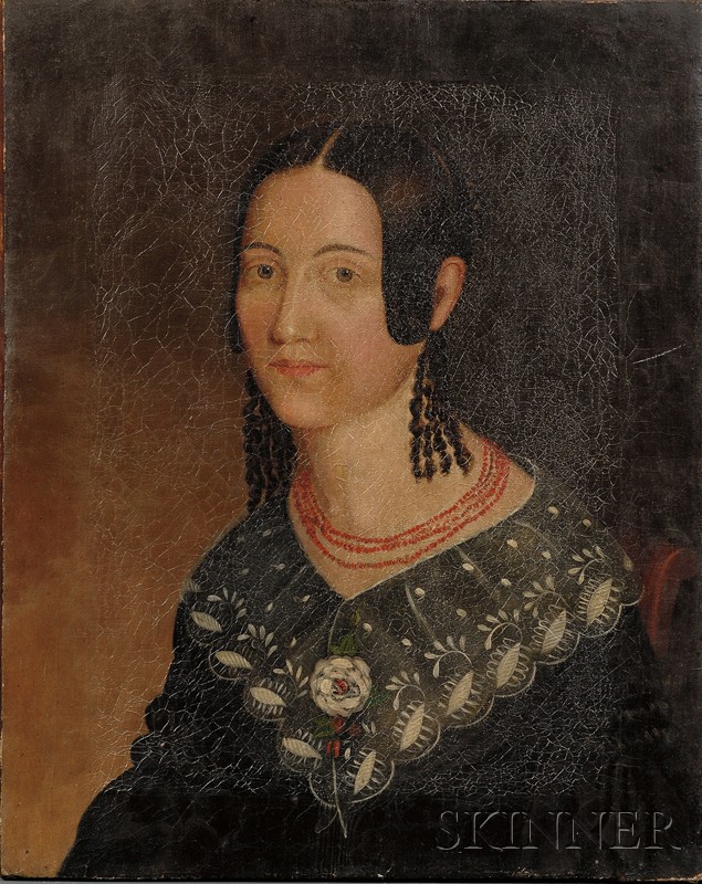 Appraisal: American School th Century Portrait of a Young Woman Wearing