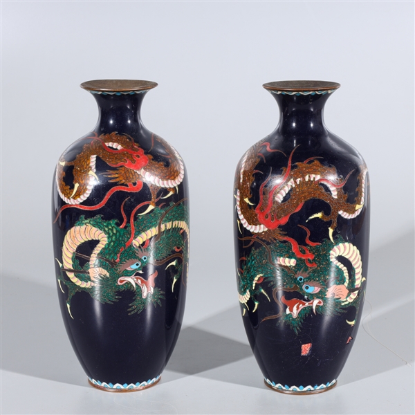 Appraisal: Pair of antique Japanese cloisonne enamel vases with dragons and