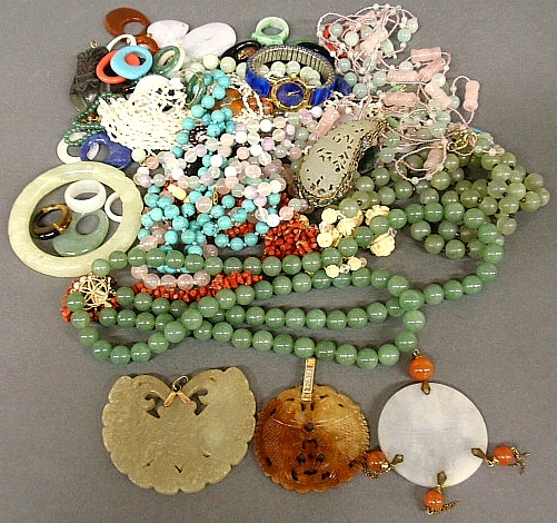 Appraisal: - Large group of jade carved stone coral etc jewelry