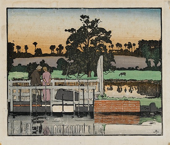 Appraisal: FRANK MORLEY FLETCHER Floodgates Color woodcut on cream laid Japan