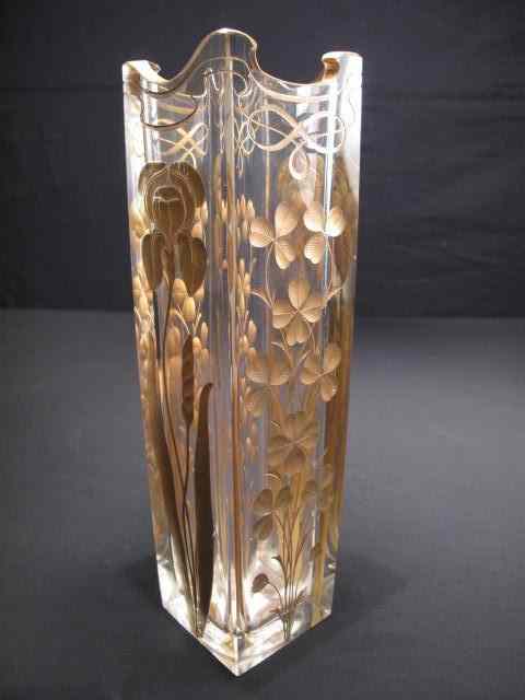 Appraisal: Moser engraved Art Nouveau vase with gilt enamel design of