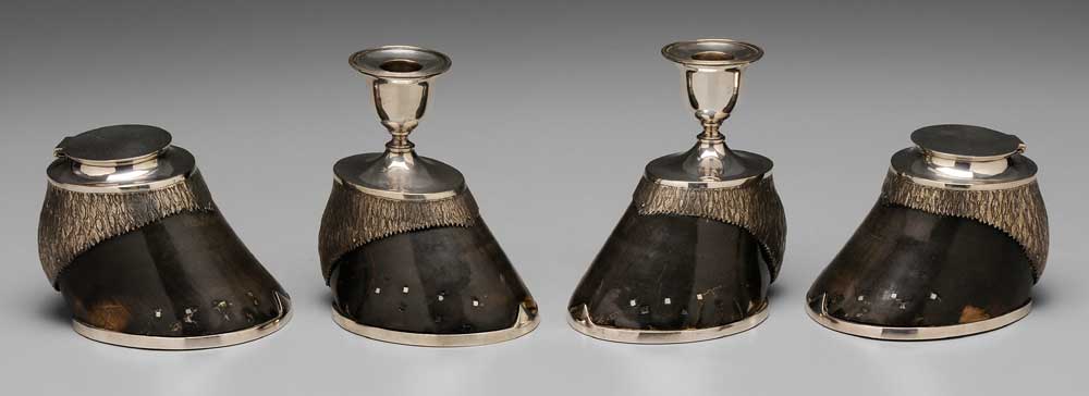 Appraisal: Set of Four Silver-Mounted Hoofs probably English late th early