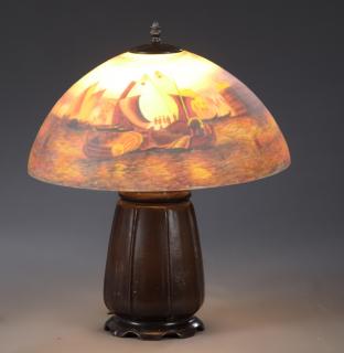 Appraisal: Art Nouveau Style Reverse Painted Table Lamp late th c