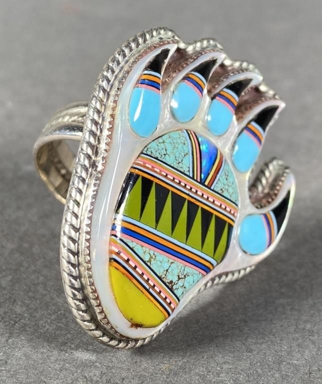 Appraisal: Sterling silver ring with beautiful micro inlay of abalone turquoise