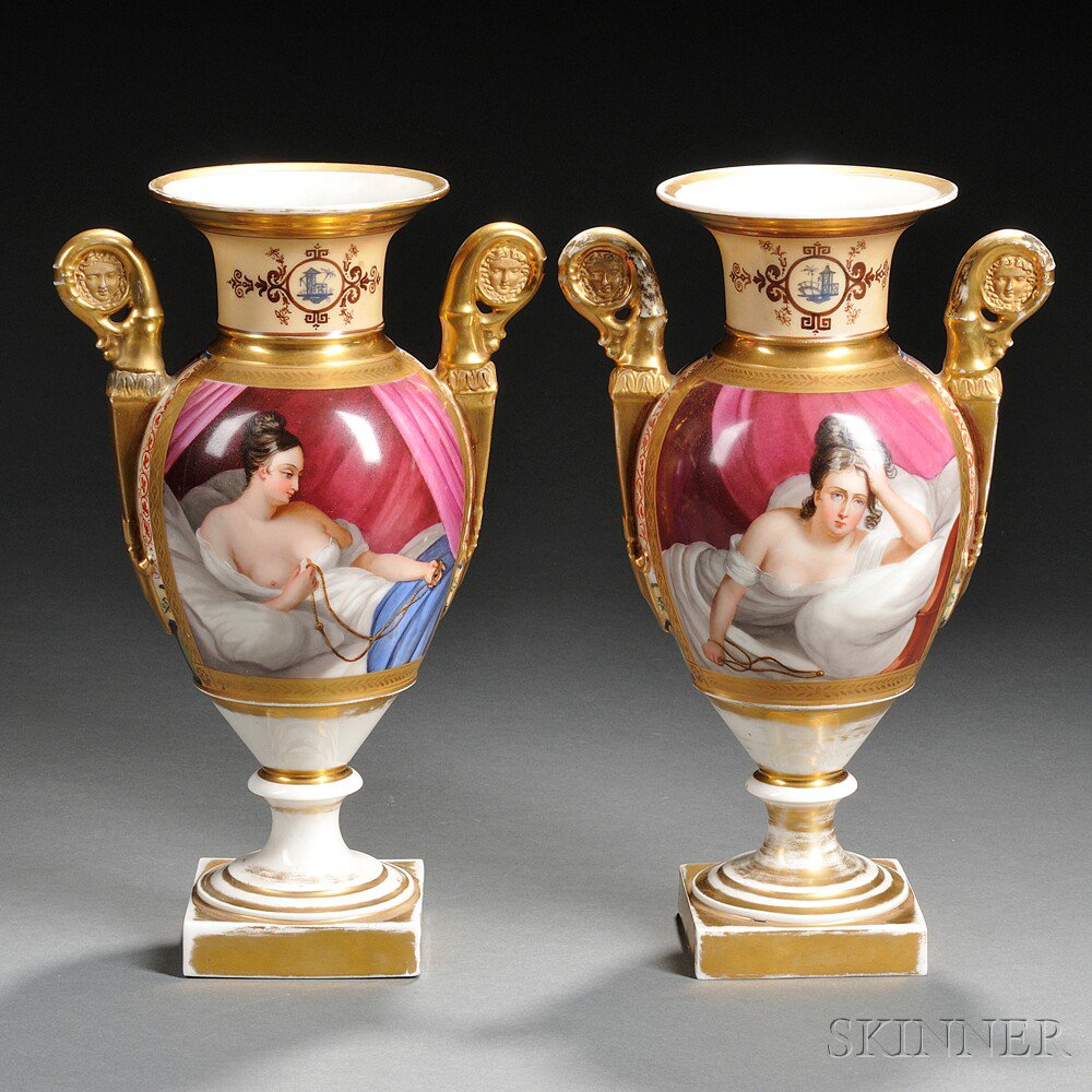 Appraisal: Two Paris Porcelain Vases late th century each baluster-form with