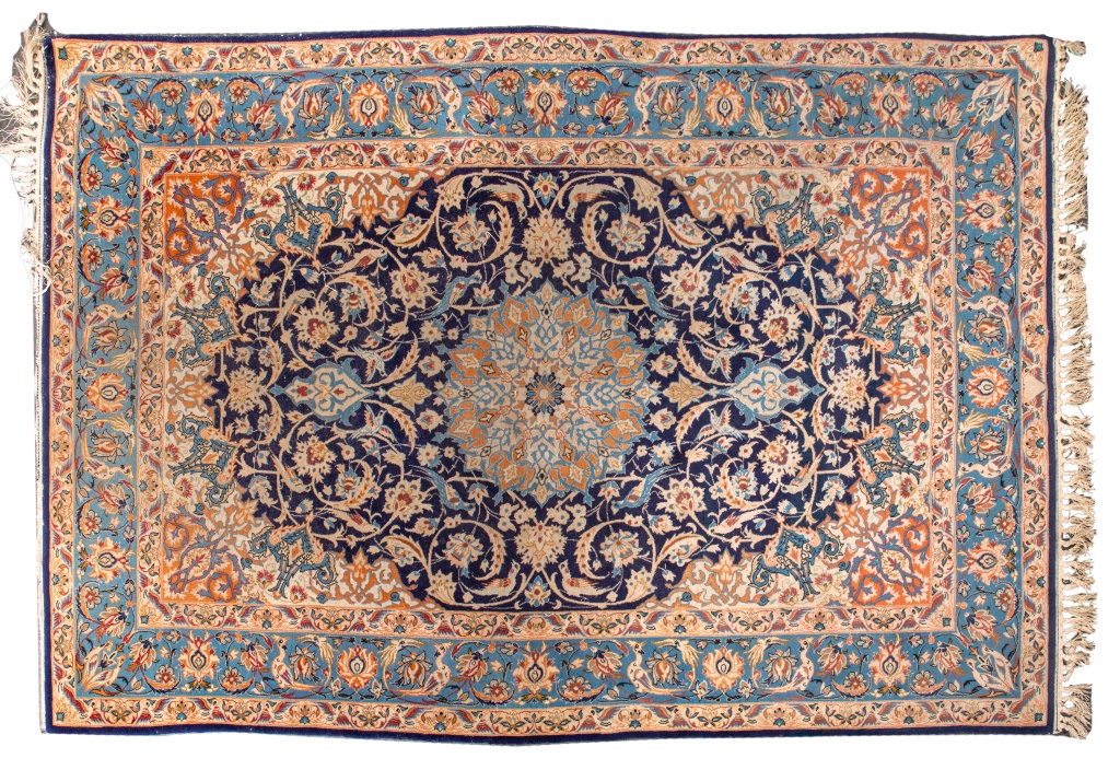 Appraisal: PERSIAN ISFAHAN HAND KNOTTED SILK MEDALLION RUG Persian vintage Isfahan