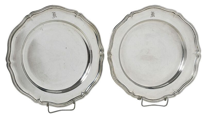 Appraisal: Pair of German Silver Trays th century round reeded shaped