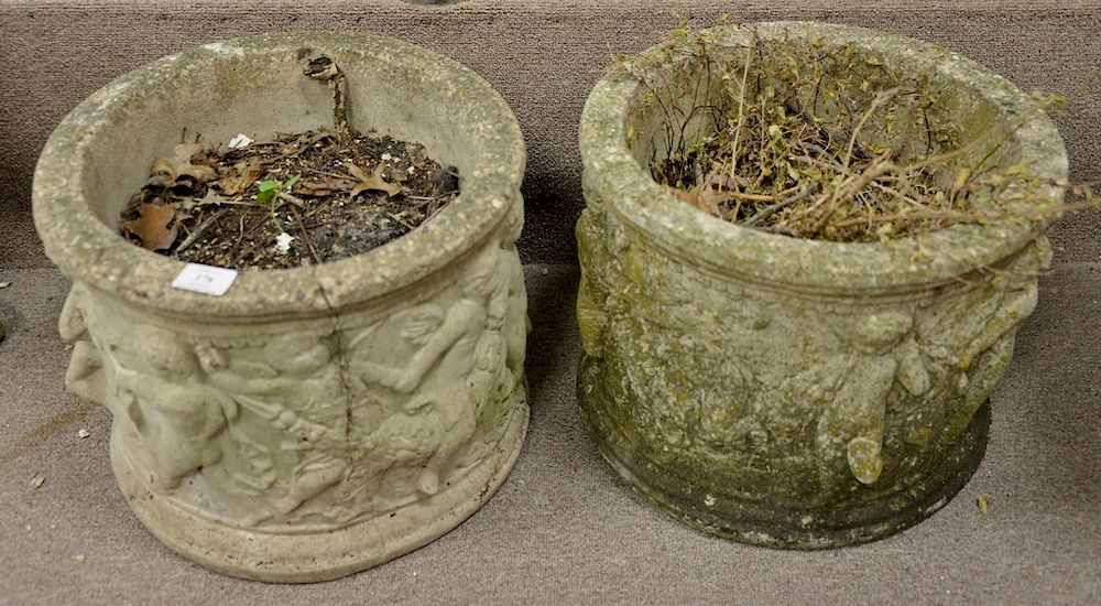 Appraisal: Three cement urns two round ht in dia in and