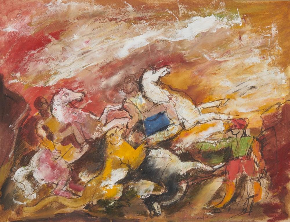 Appraisal: CHARLES GEORGE DUFRESNE French - Equestrian Hunt Scene gouache on