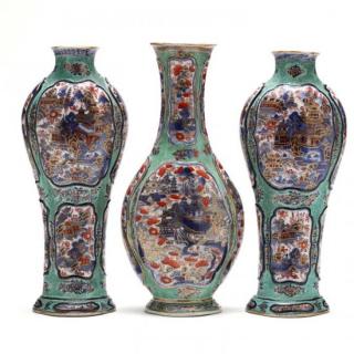 Appraisal: Three Chinese Matched Garniture Vases th century flattened form baluster