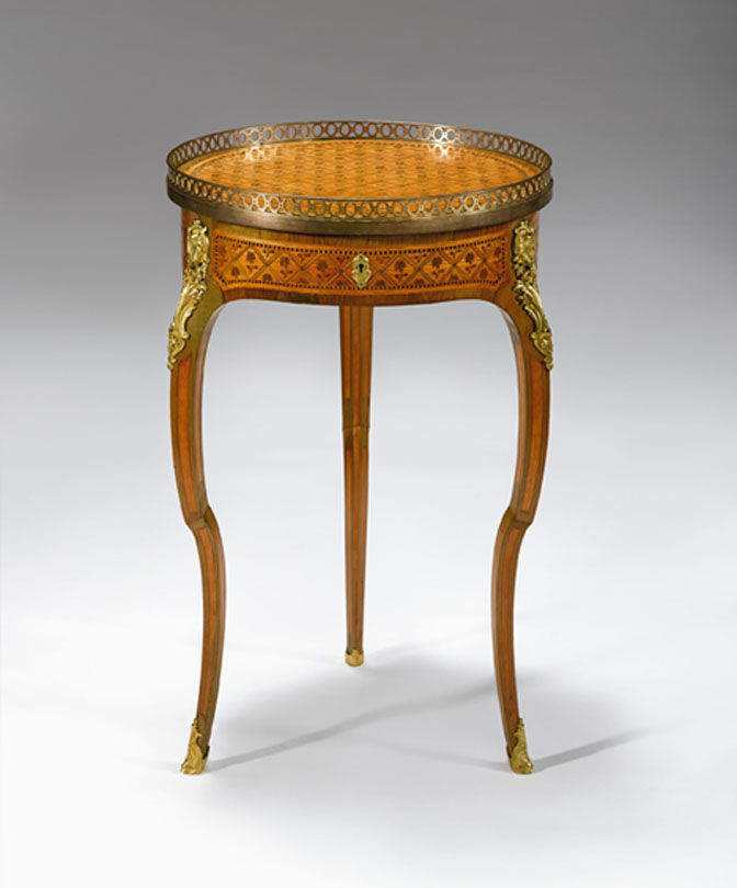 Appraisal: Good Louis XVI style tulipwood and marquetry gueridon th century