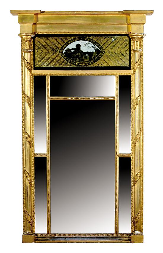 Appraisal: Fine carved giltwood and eglomise inset mirror American or English