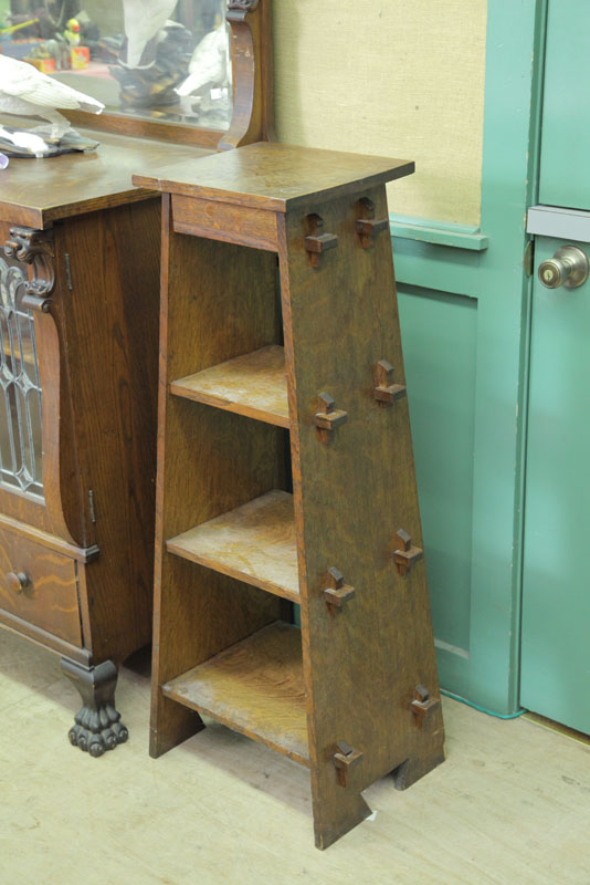 Appraisal: ARTS CRAFTS BOOKCASE Oak and of tapered form with three