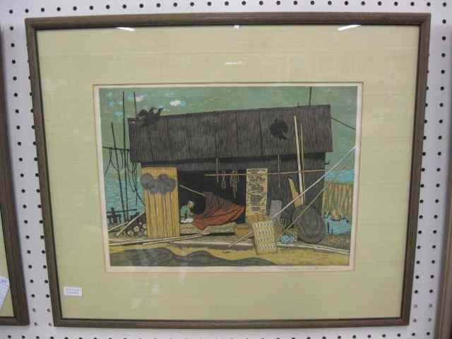 Appraisal: Fumio Kitaoka Woodblock ''Fishing Net House''