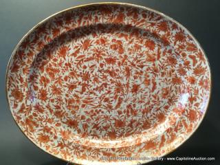 Appraisal: ANTIQUE Large Chinese Orange Sacred Birds Platter Ca ANTIQUE Large