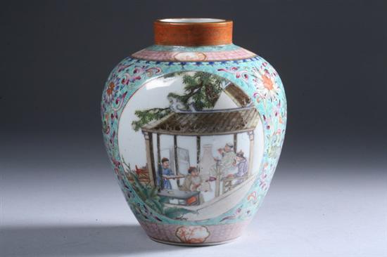 Appraisal: CHINESE FAMILLE ROSE PORCELAIN VASE Yongzheng underglazed blue mark Figural