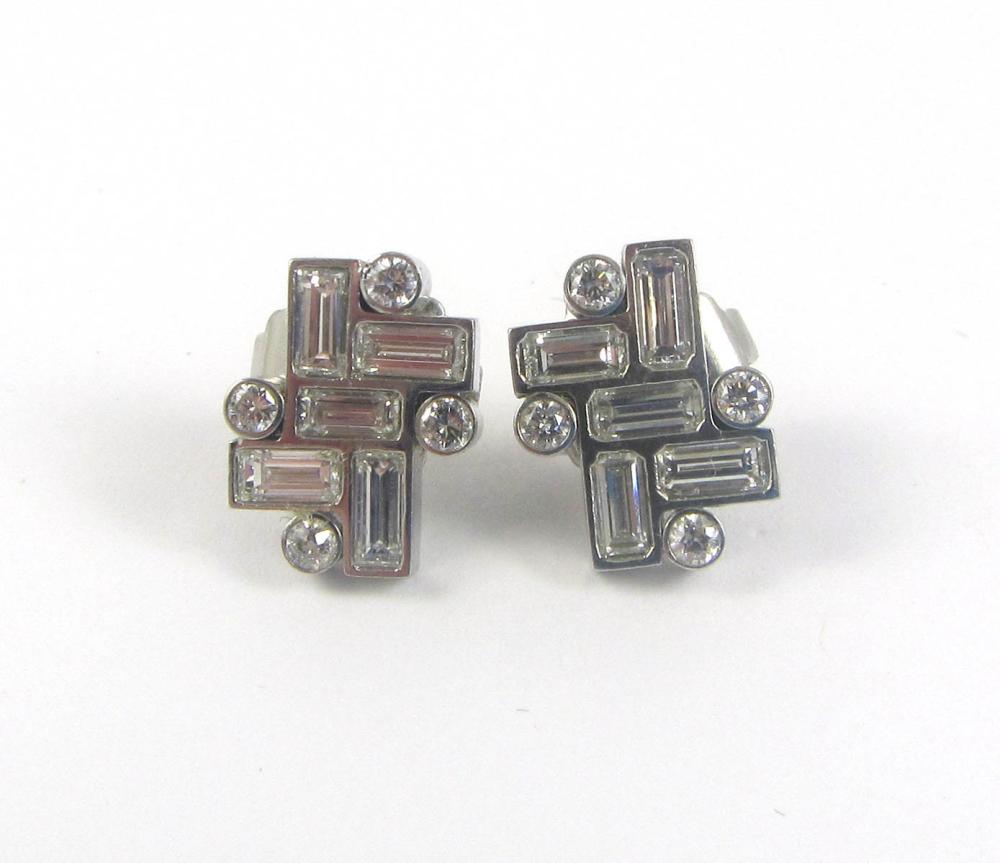 Appraisal: PAIR OF DIAMOND AND PLATINUM EAR STUDS each Art Deco