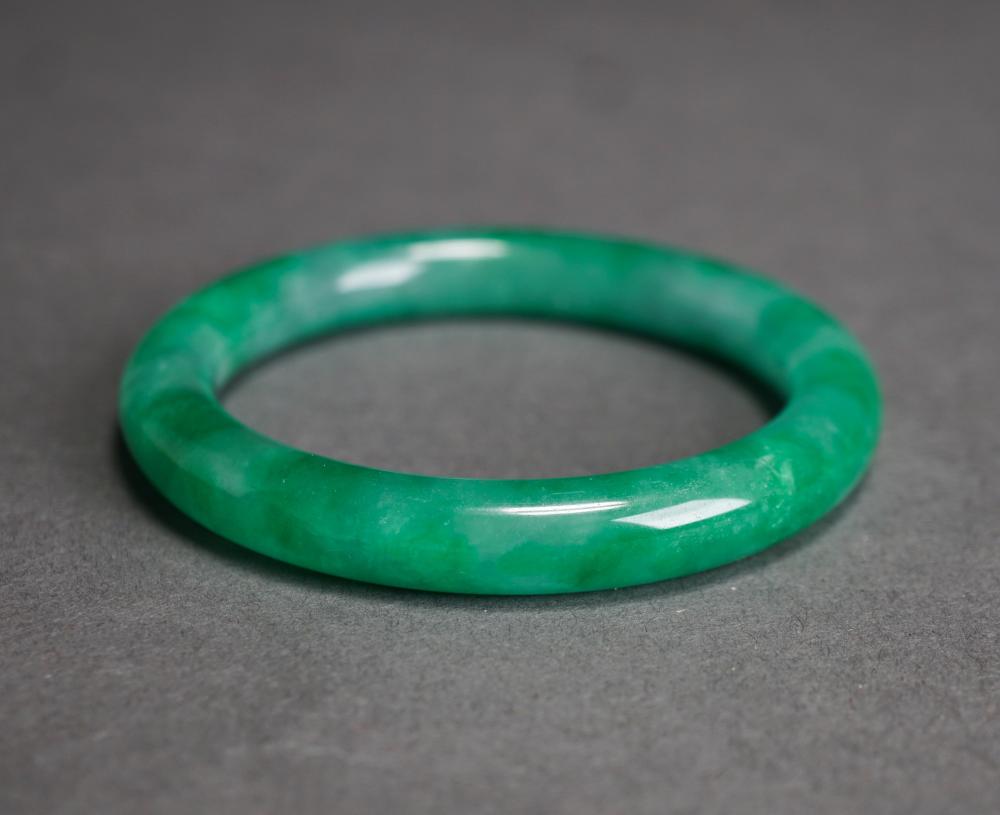 Appraisal: GREEN JADE BANGLE BRACELET L APPROX IN W MMGreen Jade