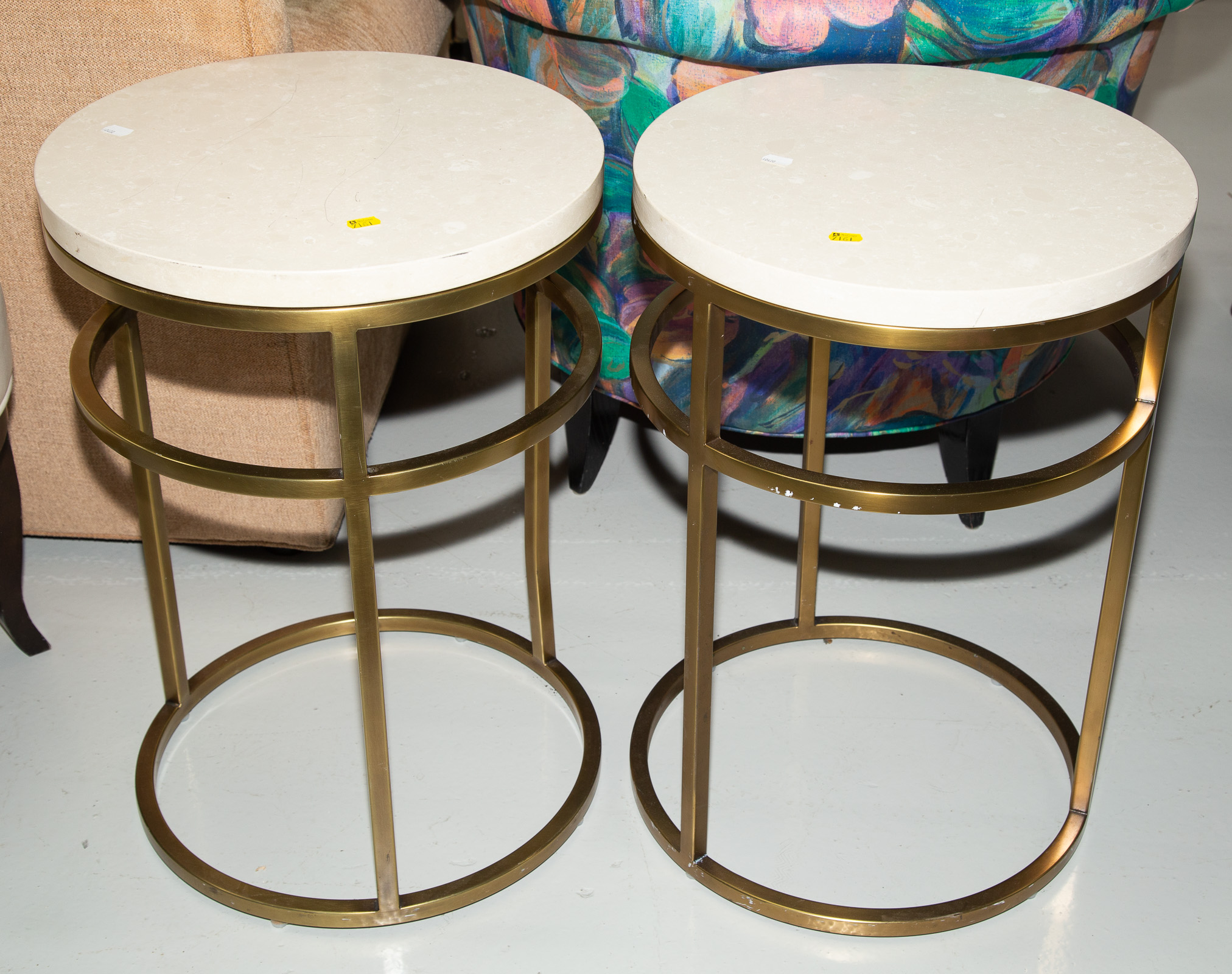 Appraisal: A PAIR OF MODERN MARBLE TOP SIDE TABLES in H