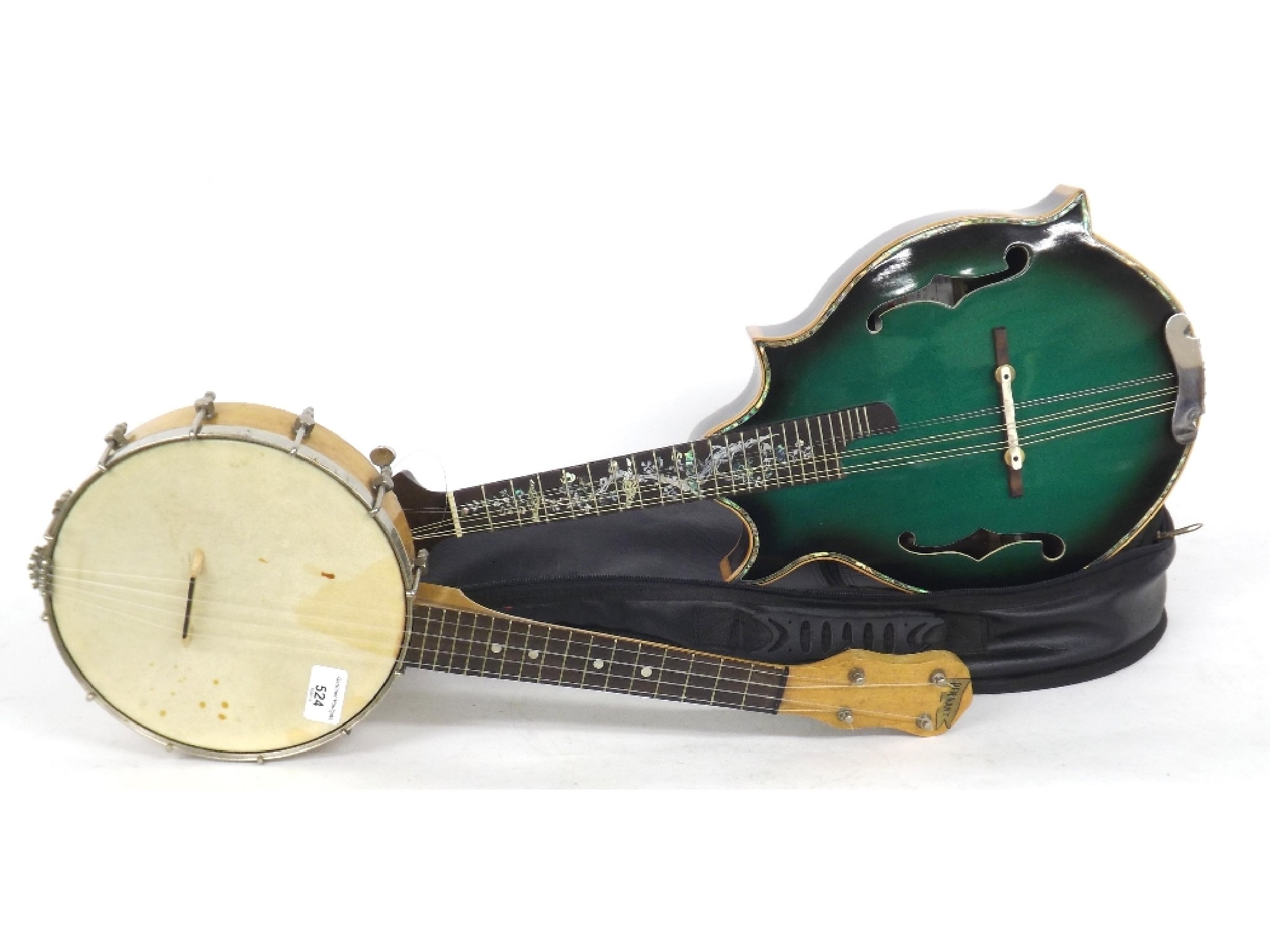 Appraisal: Pennant banjolele together with a decorative mandolin with green finish