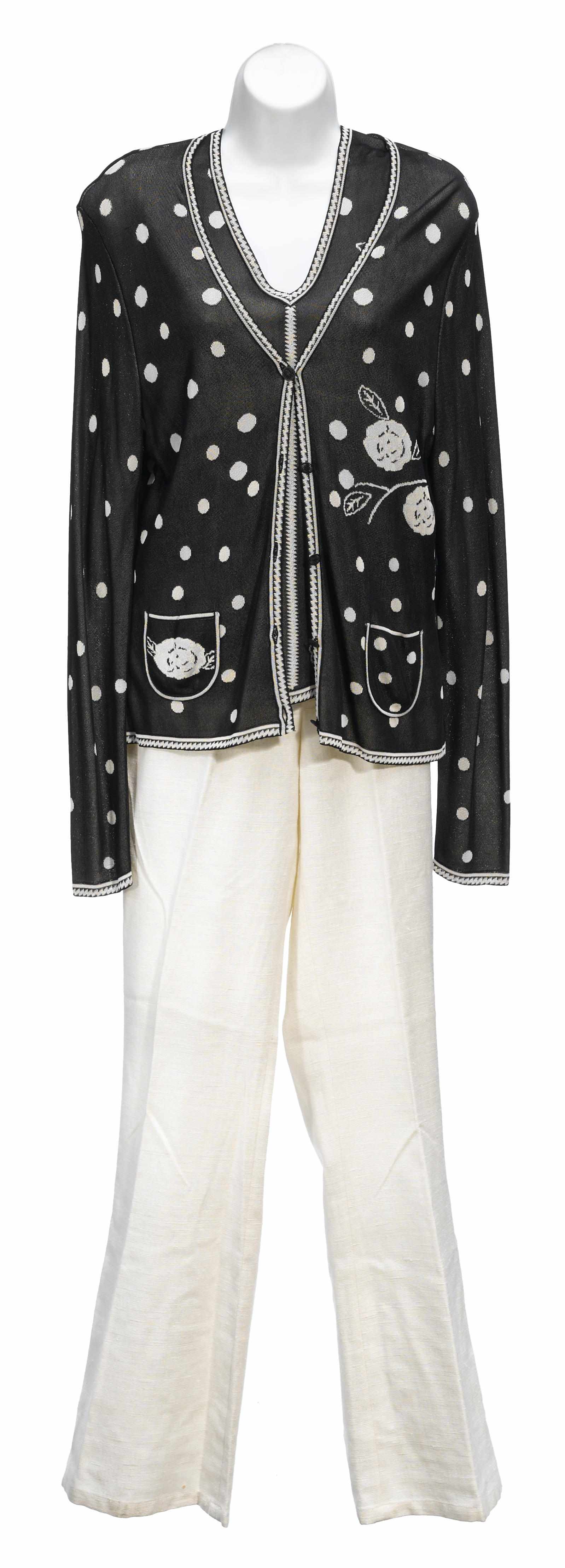 Appraisal: A Chanel black and white floral print cardigan and shell