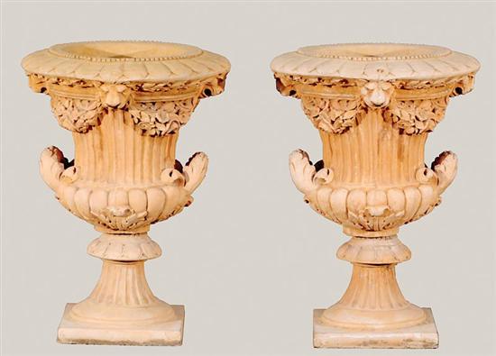 Appraisal: Pair terracotta garden urns flared and lobed basin with floral