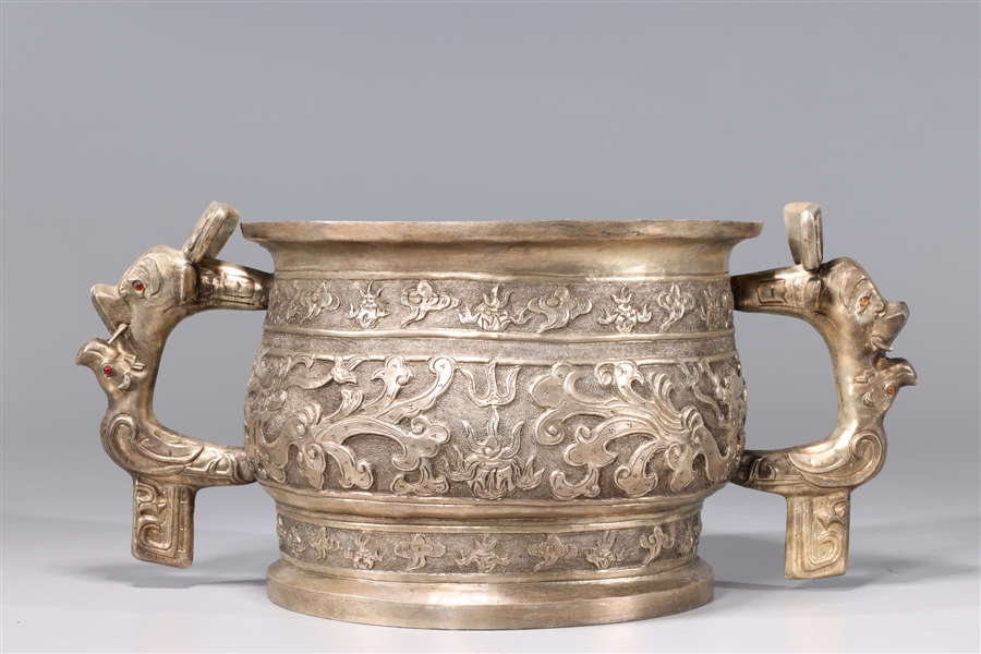 Appraisal: Elaborate Chinese metal censer with molded handles and intricate dragon