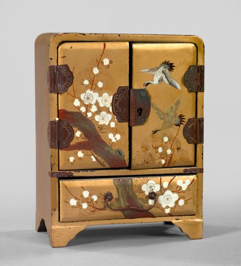 Appraisal: Diminutive Japanese Meiji Polychromed Gold Lacquer Jewel Chest first quarter