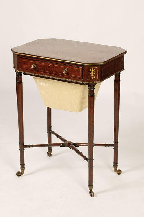 Appraisal: A REGENCY STYLE MAHOGANY AND BRASS INLAID WORK TABLE the