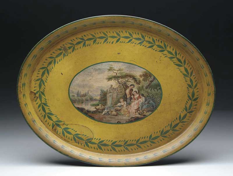 Appraisal: WONDERFUL OVAL SCENIC TOLEWARE TRAY Tray has a center oval