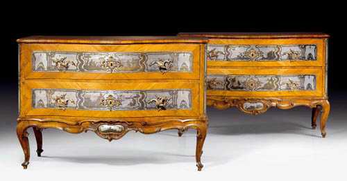 Appraisal: PAIR OF CHESTS OF DRAWERS A DECOR DE CHASSE Louis