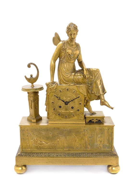 Appraisal: Sale Lot An Empire Gilt Bronze Figural Mantel Clock depicting