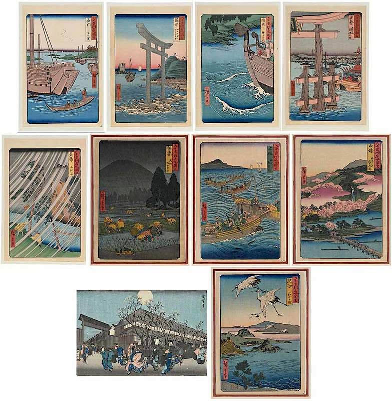 Appraisal: Utagawa Hiroshige Japanese - Ten woodblock prints nine from series