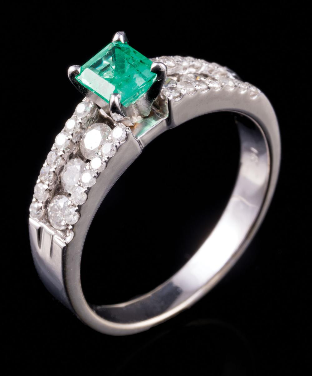 Appraisal: kt White Gold Emerald and Diamond Ring center prong set