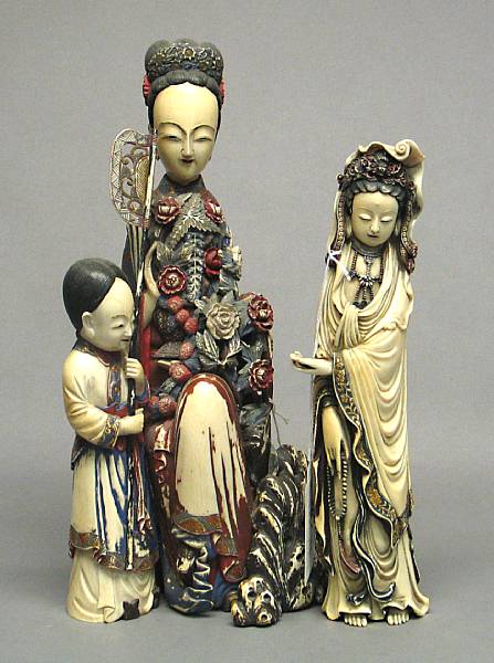 Appraisal: Two painted ivory figures Meiji Period The first a standing