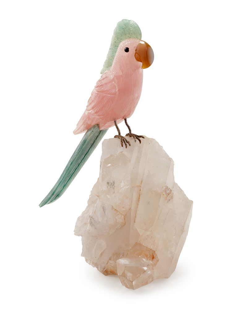 Appraisal: A Hardstone Figure of a Cockatoo A Hardstone Figure of