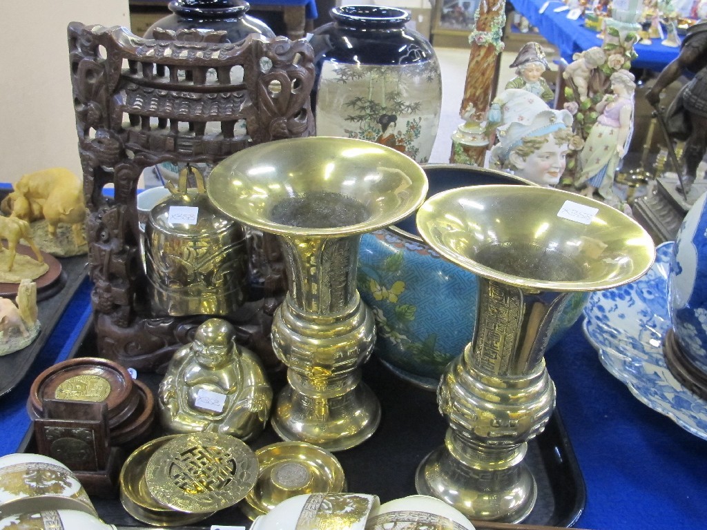 Appraisal: Tray lot of Chinese wares to include pair of brass